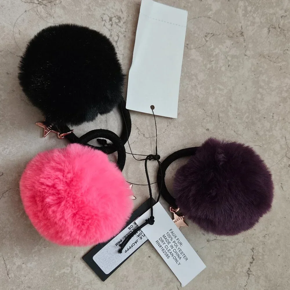 RARE SET 3 JOCELYN FAUX FUR PONYTAIL HOLDER HAIR TIE WRAP BAND ACCESSORY